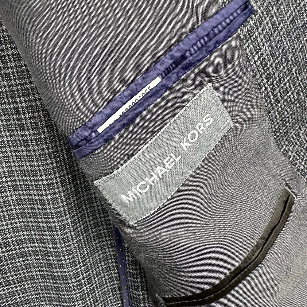 Michael Kors Blazer Jacket Men's 38R Gray Small Check Wool Blend Business Preppy